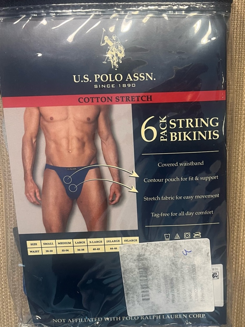 Medium U.S. Polo Assn. Navy Cotton Stretch String Bikinis 6 PackUnopened pack :